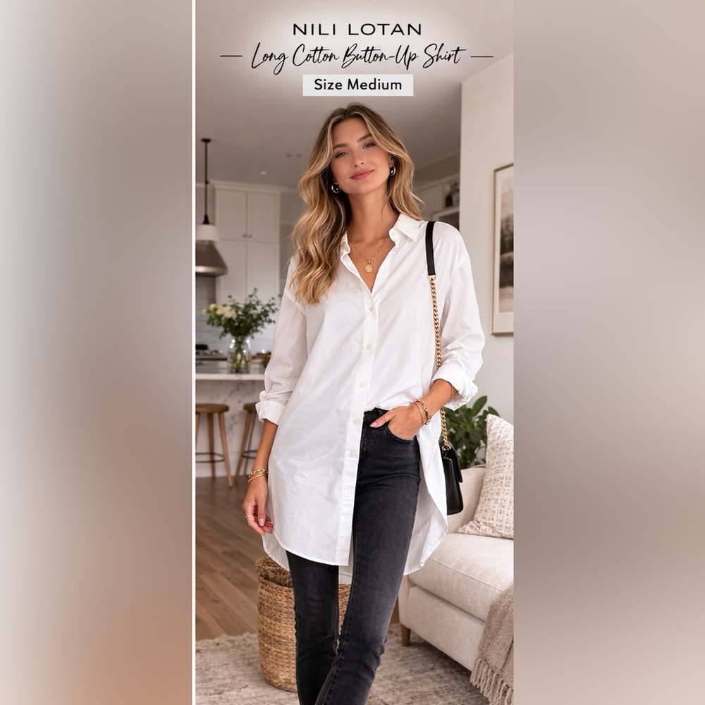 Nili Lotan Long Cotton Button-Up Shirt